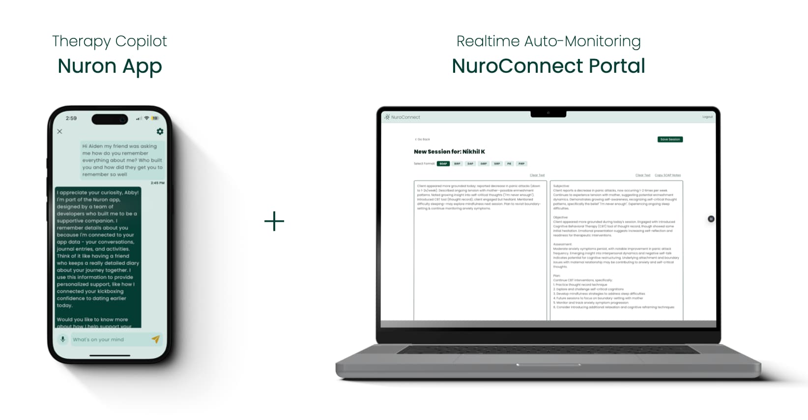 Nuron therapy copilot app + NuroConnect realtime auto-monitoring portal